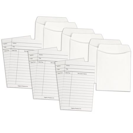 Library Cards + Non-Adhesive Pockets Combo, White, 30 Of Each, PK3